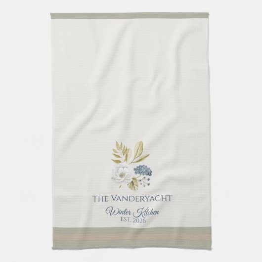 Winter Kitchen Floral Blueberries White Bloom Geschirrtuch (Vertikal)