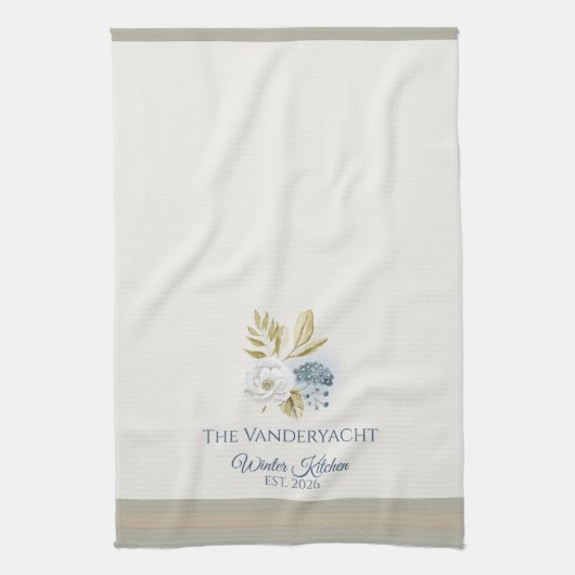 Winter Kitchen Floral Blueberries White Bloom Geschirrtuch (Vertikal)