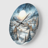 Winter Kleine Stadtstrassen Snowy Vollmond Blau Große Wanduhr (Winkel)