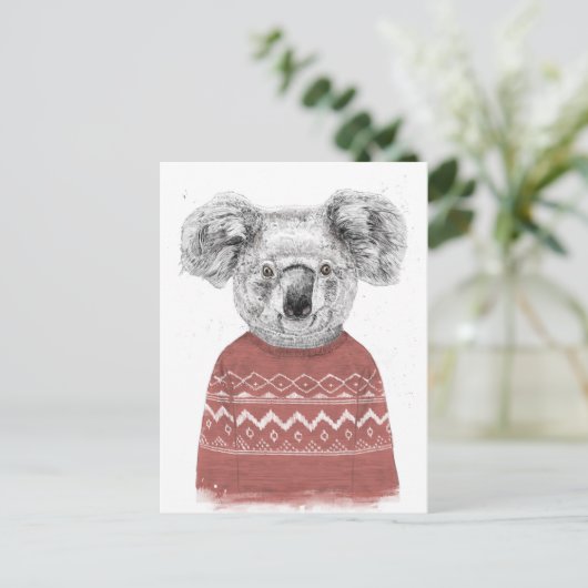 Winter koala (rot) postkarte (Stehend Vorderseite)