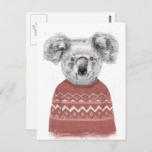 Winter koala (rot) postkarte (Vorne/Hinten)