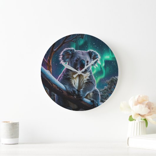 Winter Koala und Südlichter Große Wanduhr (Zuhause)