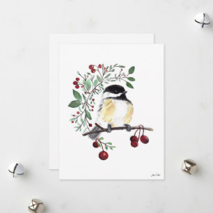 Winter-Kohlmeise-Vogel-Beeren-Feiertagskarte Feiertagskarte