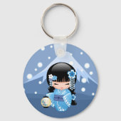 Winter Kokeshi Doll - Blue Kimono Geisha Girl Schlüsselanhänger (Vorderseite)