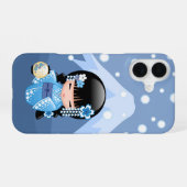 Winter Kokeshi Doll - Blue Mountain Geisha Girl iPhone 16 Hülle (Rückseite (Horizontal))