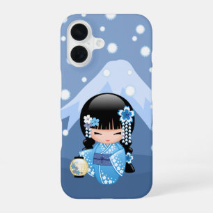 Winter Kokeshi Doll - Blue Mountain Geisha Girl iPhone 16 Hülle