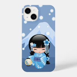 Winter Kokeshi Doll - Blue Mountain Geisha Girl iPhone 14 Hülle