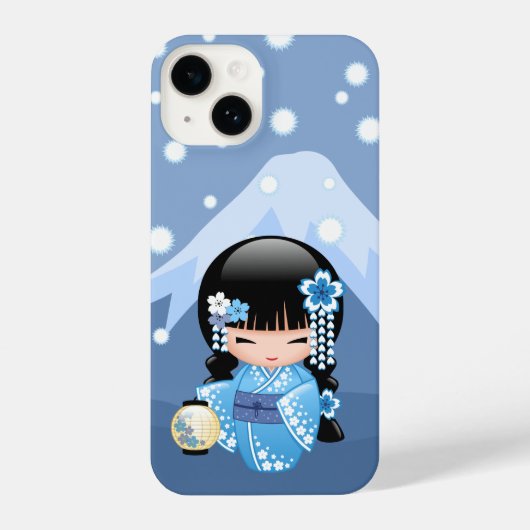 Winter Kokeshi Doll - Blue Mountain Geisha Girl iPhone Hülle (Rückseite)