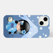 Winter Kokeshi Doll - Blue Mountain Geisha Girl iPhone Hülle (Rückseite (Horizontal))