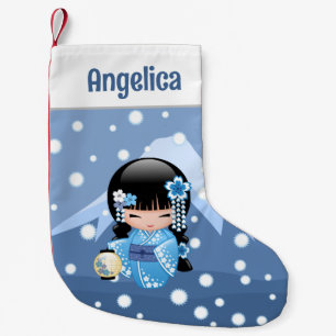 Winter Kokeshi Doll - Blue Mountain Geisha Girl Kleiner Weihnachtsstrumpf
