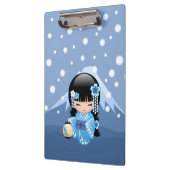 Winter Kokeshi Doll - Blue Mountain Geisha Girl Klemmbrett (Links)