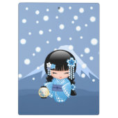 Winter Kokeshi Doll - Blue Mountain Geisha Girl Klemmbrett (Rückseite)