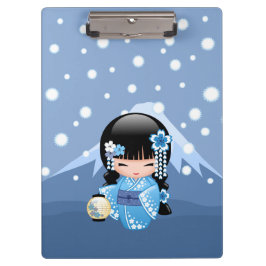 Winter Kokeshi Doll - Blue Mountain Geisha Girl Klemmbrett