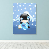 Winter Kokeshi Doll - Blue Mountain Geisha Girl Leinwanddruck (Insitu (Holzboden))