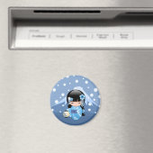 Winter Kokeshi Doll - Blue Mountain Geisha Girl Magnet (In Situ (Geschirrspüler))