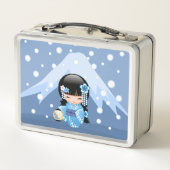 Winter Kokeshi Doll - Blue Mountain Geisha Girl Metall Brotdose (Rückseite)