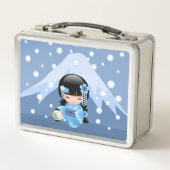 Winter Kokeshi Doll - Blue Mountain Geisha Girl Metall Brotdose (Vorderseite)