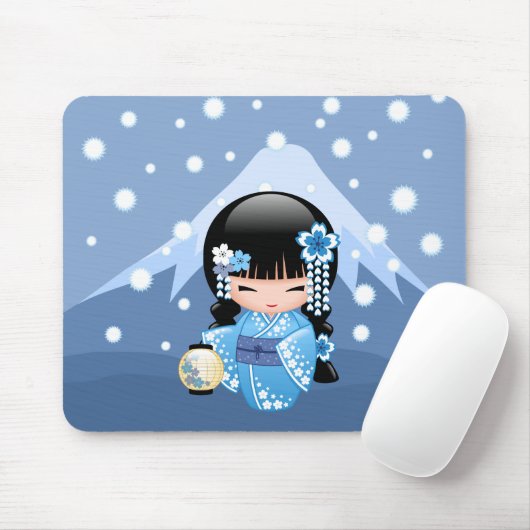 Winter Kokeshi Doll - Blue Mountain Geisha Girl Mousepad (Mit Mouse)