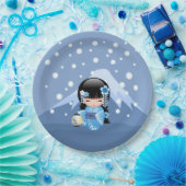 Winter Kokeshi Doll - Blue Mountain Geisha Girl Pappteller (Party)