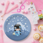 Winter Kokeshi Doll - Blue Mountain Geisha Girl Pappteller (Party)