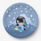 Winter Kokeshi Doll - Blue Mountain Geisha Girl Pappteller (Vorderseite)