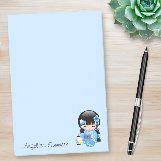 Winter Kokeshi Doll - Blue Mountain Geisha Girl Post-it Klebezettel