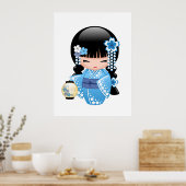 Winter Kokeshi Doll - Blue Mountain Geisha Girl Poster (Küche)