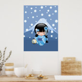 Winter Kokeshi Doll - Blue Mountain Geisha Girl Poster (Küche)