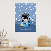 Winter Kokeshi Doll - Blue Mountain Geisha Girl Poster (Küche)