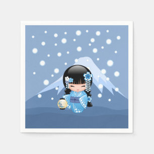 Winter Kokeshi Doll - Blue Mountain Geisha Girl Serviette