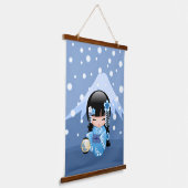 Winter Kokeshi Doll - Blue Mountain Geisha Girl Wandteppich Mit Holzrahmen (Gewinkelt)