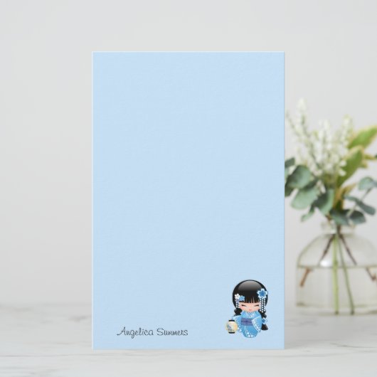 Winter Kokeshi Doll - CuteJapanese Geisha Girl Briefpapier (Stehend Vorderseite)