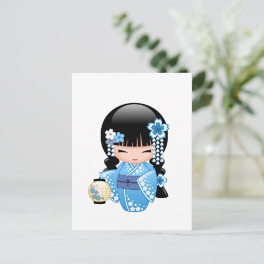 Winter Kokeshi Doll - Geisha Girl Postkarte (Stehend Vorderseite)