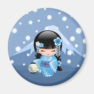 Winter Kokeshi Puppe - blaues Magnet