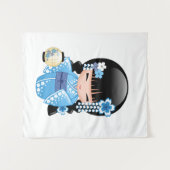 Winter Kokeshi Puppe - blaues Wandteppich (Vorderseite (Horizontal))