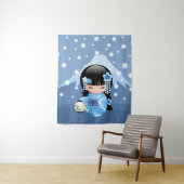 Winter Kokeshi Puppe - blaues Wandteppich (Beispiel)