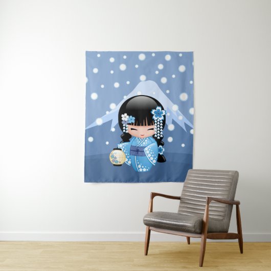 Winter Kokeshi Puppe - blaues Wandteppich (Beispiel)