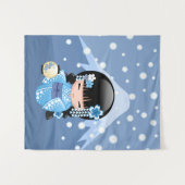 Winter Kokeshi Puppe - blaues Wandteppich (Vorderseite (Horizontal))