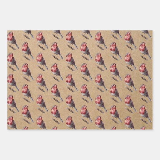 Winter Kraft Robin Nutcracker Poinsettia Geschenkpapier Set (Vorderseite)