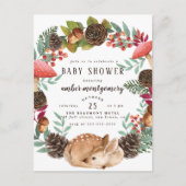 Winter Kranz & Baby Deer Woodland Baby Dusche Einladungspostkarte (Vorderseite)