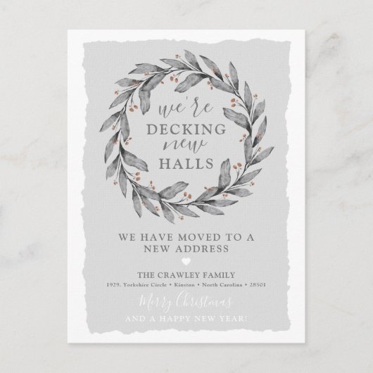 Winter Kranz "Decke neue Hallen" neue Adresse Ankündigungspostkarte (Vorderseite)