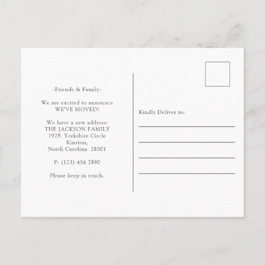 Winter Kranz Neue Zuhause für den Urlaub! Ankündigungspostkarte (Rückseite)