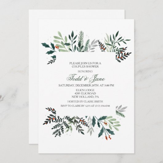 Winter Kranz Paare Dusche Einladung (Vorne/Hinten)