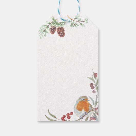 Winter Kranz Robin Mistletoe und Pine Vielen Dank Geschenkanhänger (Rückseite)