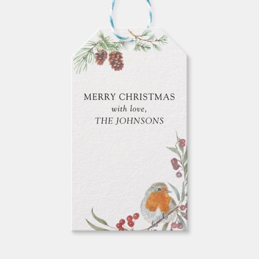 Winter-Kranz Robin Mistletoe und Pine Weihnachten Geschenkanhänger (Vorderseite)