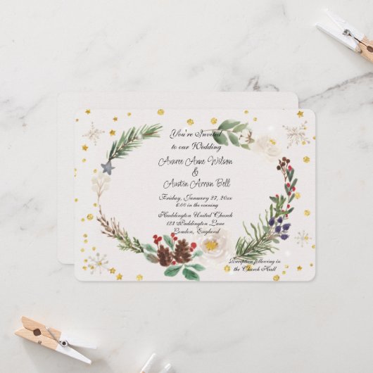 Winter Kranz und Holly Einladung (Vorderseite/Rückseite Beispiel)