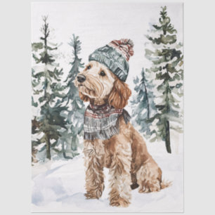 Winter Labradoodle in Hut und Scarf Decoupage Seidenpapier