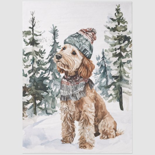Winter Labradoodle in Hut und Scarf Decoupage Seidenpapier (Vorderseite)