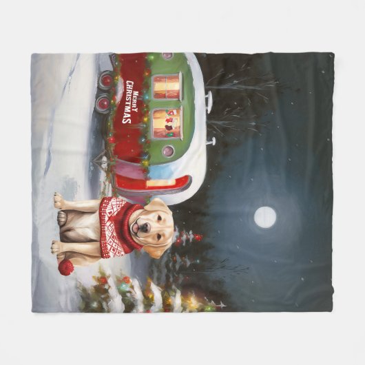 Winter Labrador Caravan Weihnachtsabenteuer Fleecedecke (Vorderseite (Horizontal))