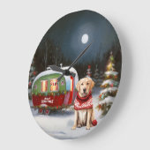 Winter Labrador Caravan Weihnachtsabenteuer Große Wanduhr (Winkel)